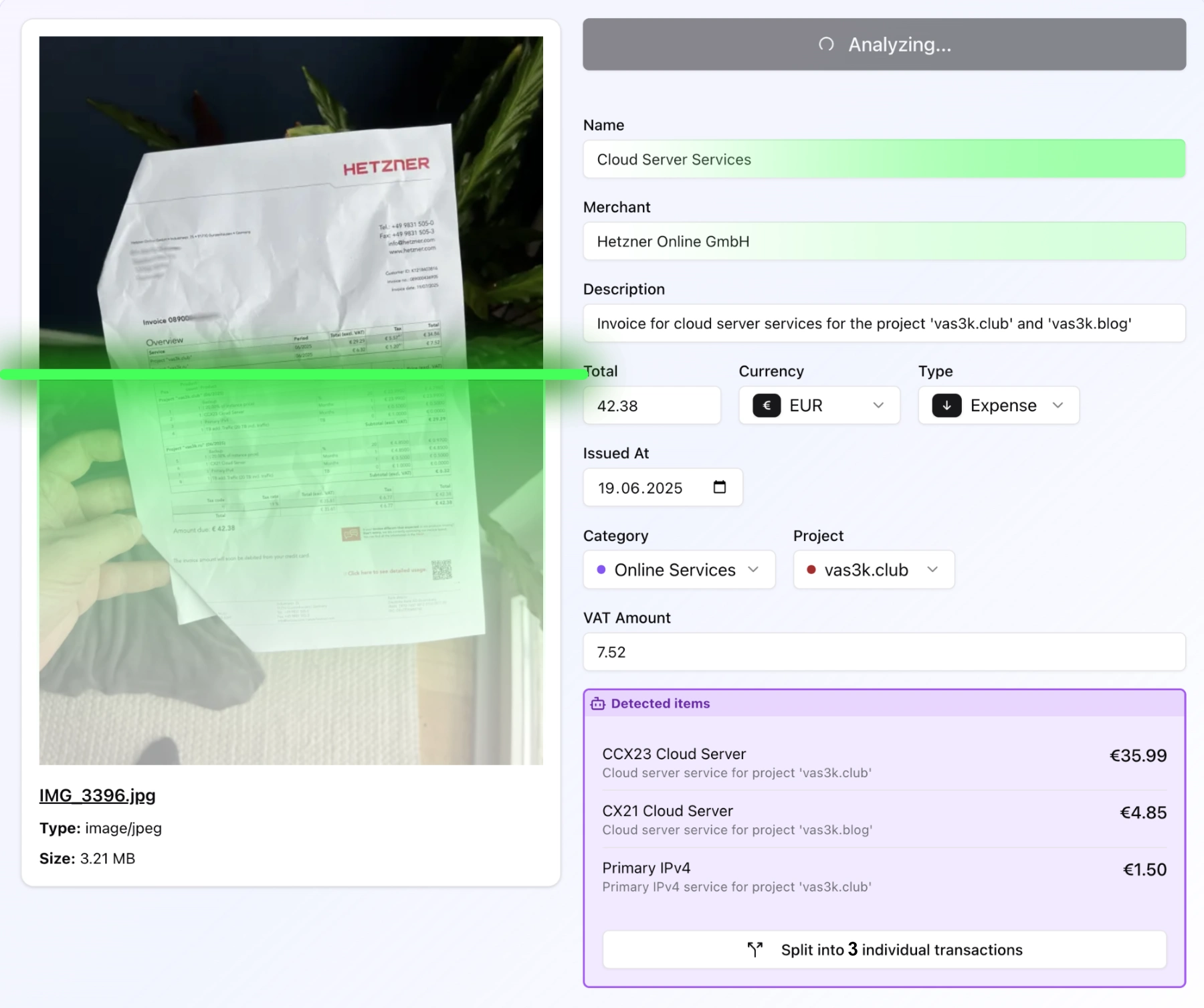 AI receipt scanner